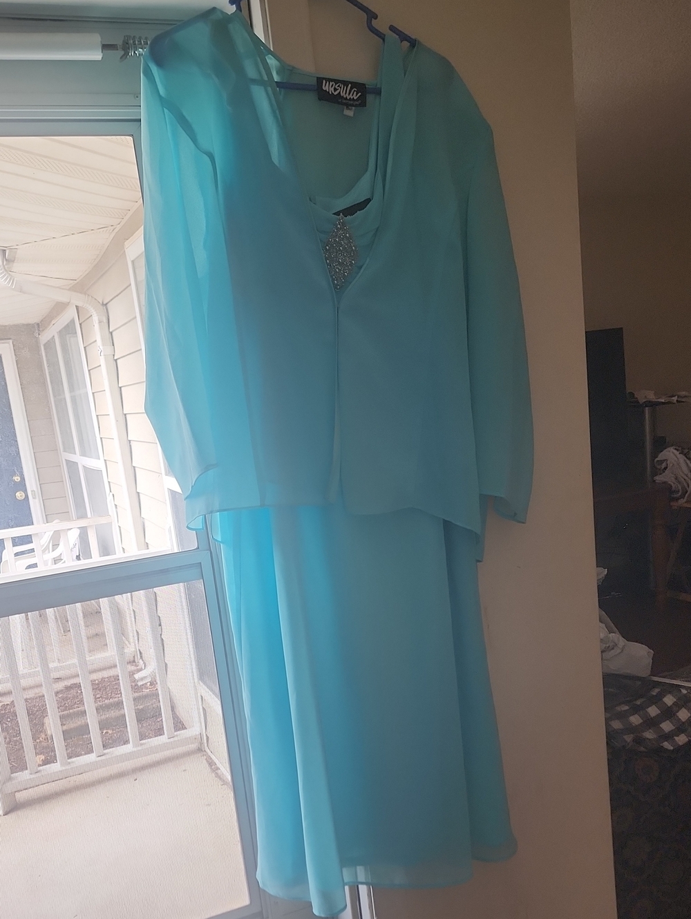 Turquoise Chiffon Overlay Dress